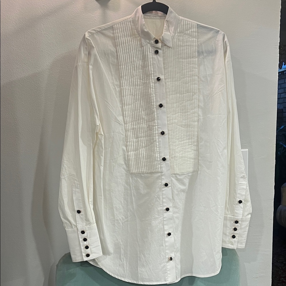 Zimmermann Ivory women Dress Shirt with embellish Black Buttons